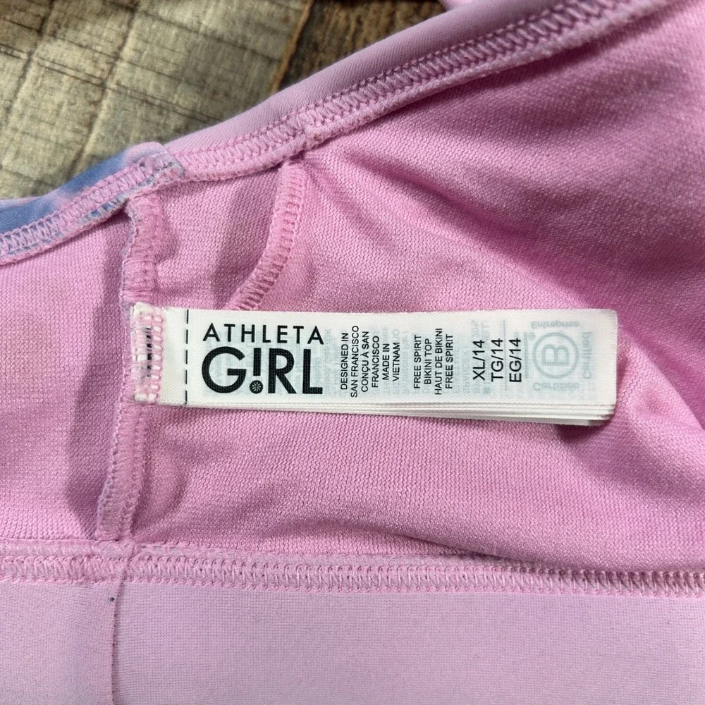 Athleta Girl XL 14 Pink Blue Tie Dye Free Spirit Bikini Top High Neck Racerback